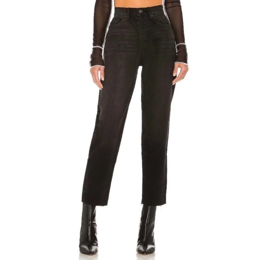 High-Waist Straight Leg Black Jeans